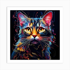 AI The Neon Cat Chronicles  Art Print