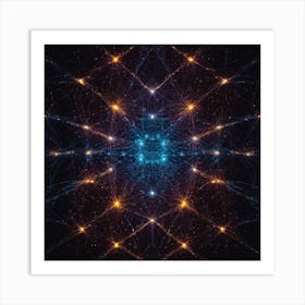 A Glowing Neural Network Of Interconnected Nodes In A Grid On A Dark Background Art Print