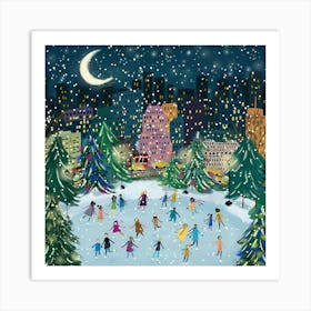 Ice Skating In New York City Art Print