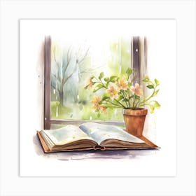 Watercolor Book On The Window Art Print