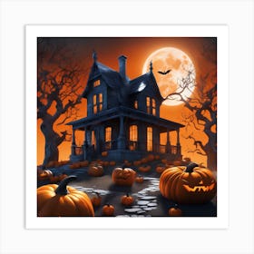 Halloween House With Pumpkins 15 Art Print