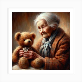 Old Lady With Teddy Bear 3 Art Print