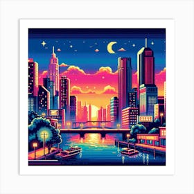 8-bit city skyline Art Print