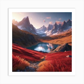 Red Grass In The Mountains Art Print