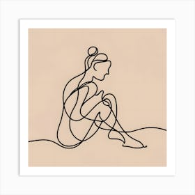 Line Drawing Of A Woman Sitting On The Ground Art Print