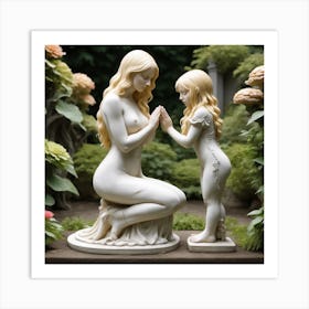 85 Garden Statuette Of A Small Kneeling Blonde Woman With Clasped Hands Praying At The Feet Of A Statu Art Print