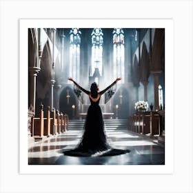 Black Gothic Girl In Church Art Print