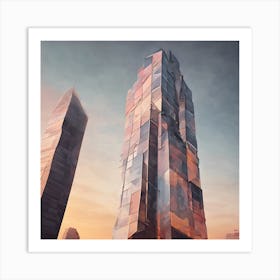 Photo of a modern skyscraper at dawn, geometric shapes and patterns Art Print