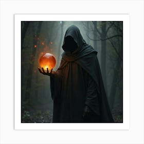 Shadowy Figure Holding A Glowing Orb Of Dark Magic 1 Art Print