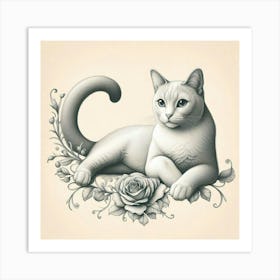 Cat With Roses Art Print