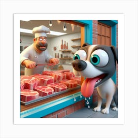 Dog at Butcher Shop 3 Art Print