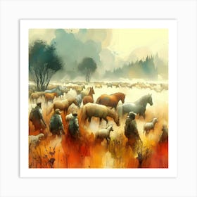 Horses In The Field Art Print