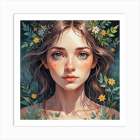 Girl With Flowers 1 Art Print