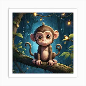 Monkey In The Forest Art Print