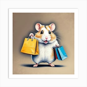 Hamster With Shopping Bags Art Print