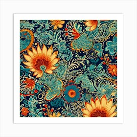 Russian Floral Wallpaper Art Print