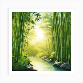 A Stream In A Bamboo Forest At Sun Rise Square Composition 63 Art Print