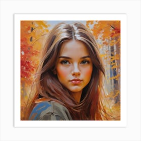 Photo Beautiful Girl Looking At Camera In Autumn 3 Art Print