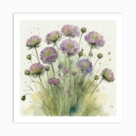 Purple Cosmos flower plants painting art print Art Print