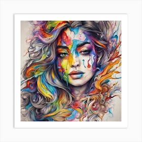 Girl With Colorful Hair 1 Art Print