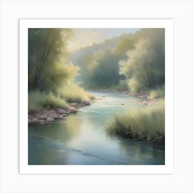 A romantic painting of a river, with soft, ethereal brushstrokes and a dreamy color scheme, evoking a sense of nostalgia and longing. 1 Art Print