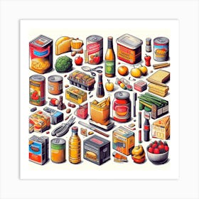 Illustration Of Food Items Art Print