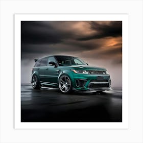 A Dramatic High Contrast Cinematic Photograph Of A Green Range Rover Art Print