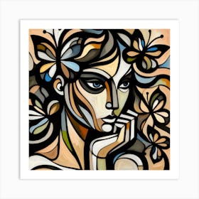 Colourful Female Portrait with Butterfly Abstract 1 Art Print