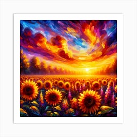 Sunflowers At Sunset Art Print