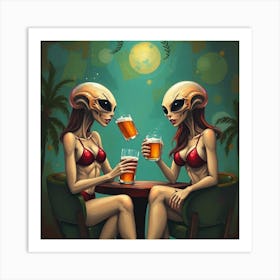 Aliens Drinking Beer 1 Art Print