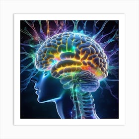 Human Brain With Colorful Lights Art Print