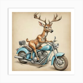 Deer On A Motorcycle 5 Art Print