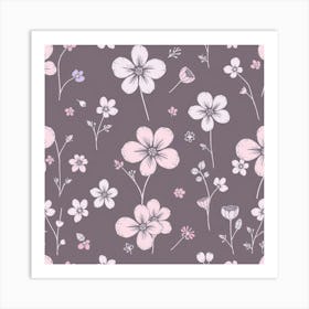 Pink Flowers On A Gray Background Art Print