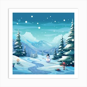 Winter Landscape With Snowman Art Print