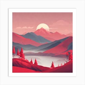 Misty mountains background in red tone 44 Art Print