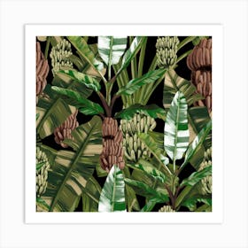 Banano Leaves Dark Pattern Art Print