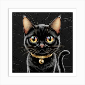 Black Cat With Gold Collar Art Print