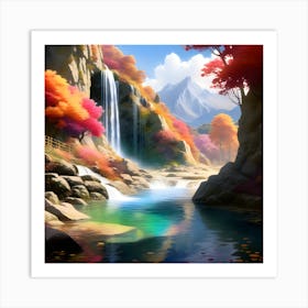 Waterfall In Autumn Art Print