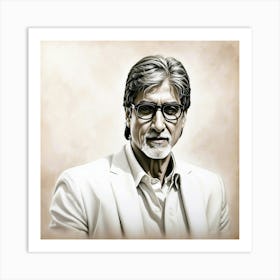 Chalk Painting Of Amitabh Bachchan Art Print