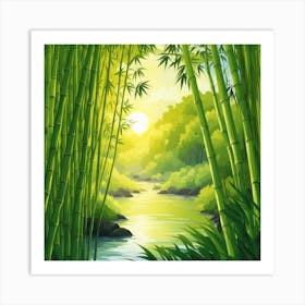 A Stream In A Bamboo Forest At Sun Rise Square Composition 379 Art Print