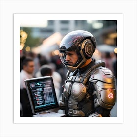 Futuristic Man With Laptop Art Print