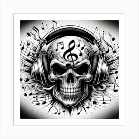 Skull With Headphones 2 Art Print