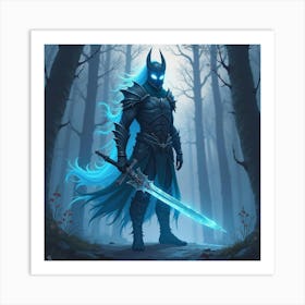 Soulbound Warrior In A Ghostly Watercolor Twilight 1 Art Print