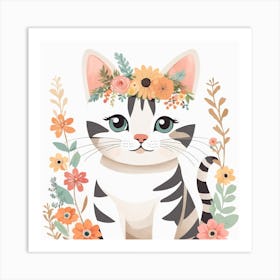 Floral Baby Cat Nursery Illustration (31) Art Print