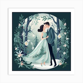Wedding Couple In The Forest Art Print