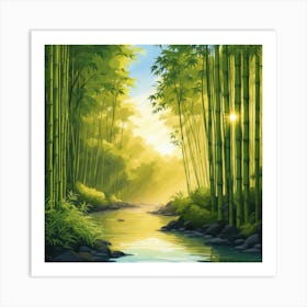 A Stream In A Bamboo Forest At Sun Rise Square Composition 173 Art Print