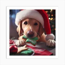 Santa Dog Art Print