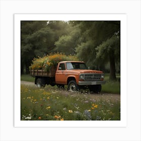 Default A Truck Walks Among Flowers And Trees 0 Art Print