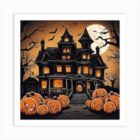 Halloween House With Pumpkins Art Print