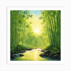 A Stream In A Bamboo Forest At Sun Rise Square Composition 77 Art Print